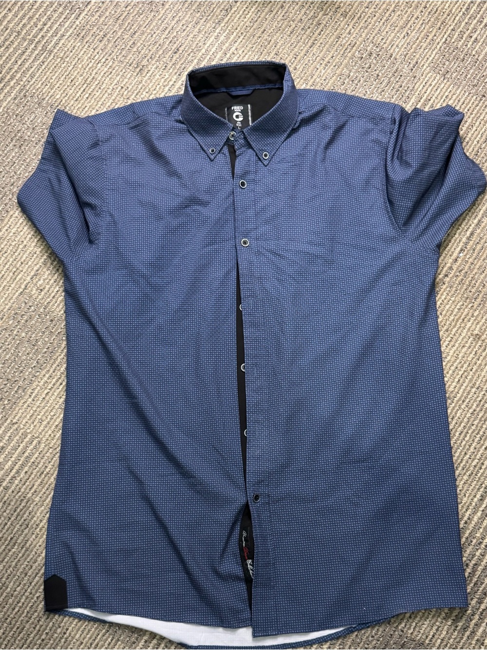 Guess Men's Navy Blue Micro-Pattern Button-Down Shirt